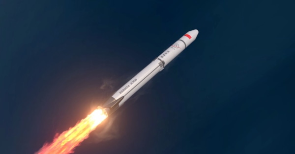 Render of the Tianlong-1 commercial reusable launch vehicle being developed by China&#039;s Space Pioneer.